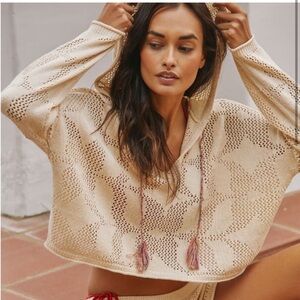 Anthropologie Cream Knit Hooded Sweater